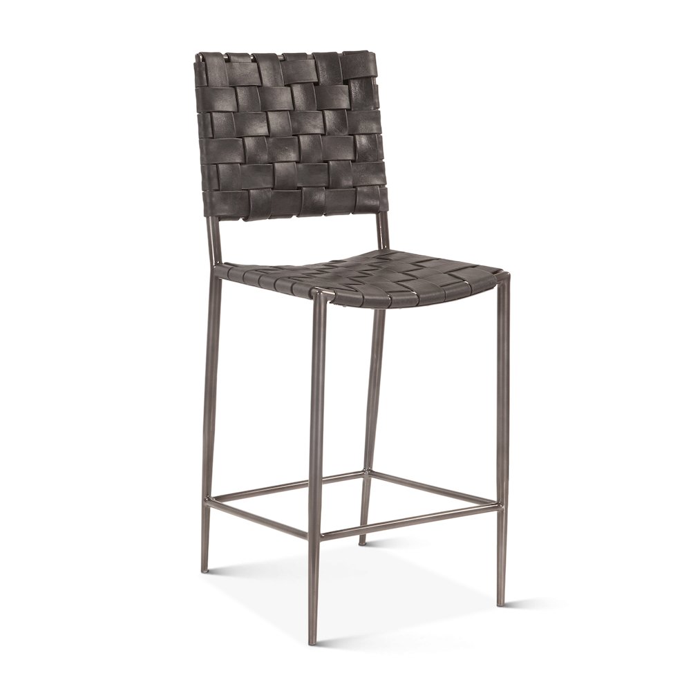 Lund 17in Buffalo Leather and Iron Counter Chair Black. Picture 2