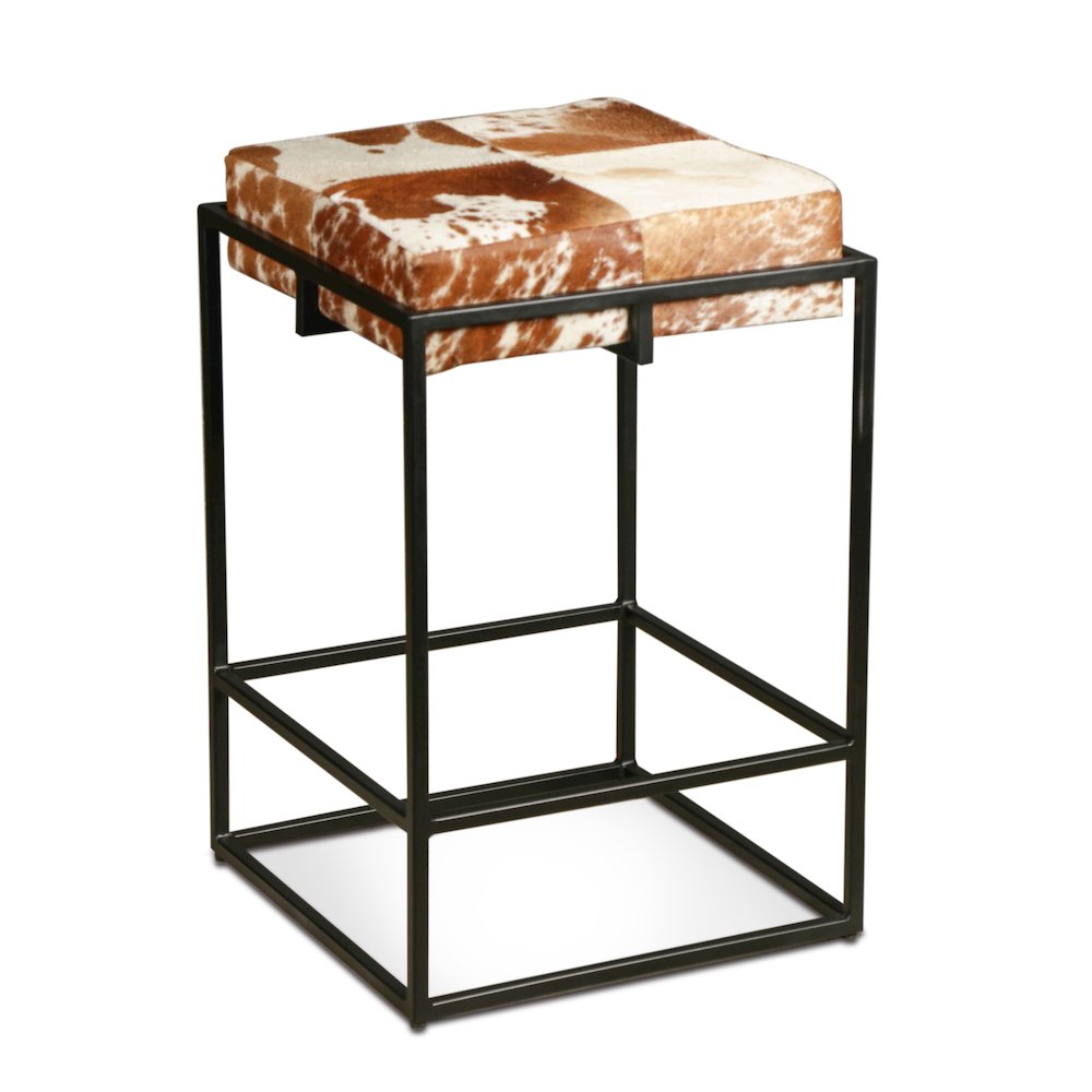 Melbourne 17" Iron and Brown Cowhide Leather Counter Stool. Picture 2