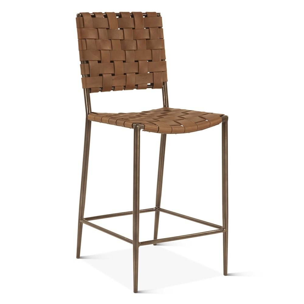 Lund 17" Counter Chair in Tobacco Buffalo Leather with Iron. Picture 1