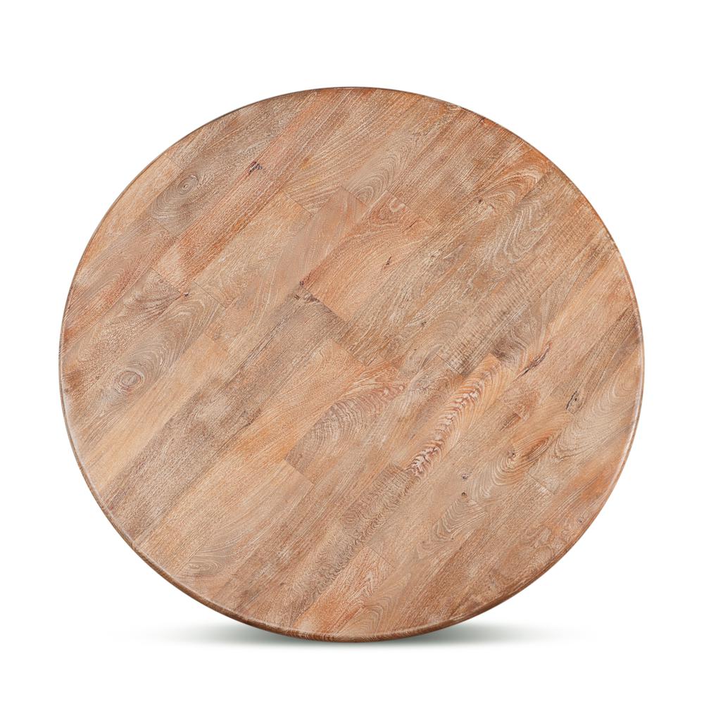 54-Inch Round Mango Wood Dining Table in Antique Oak Finish, Belen Kox. Picture 3