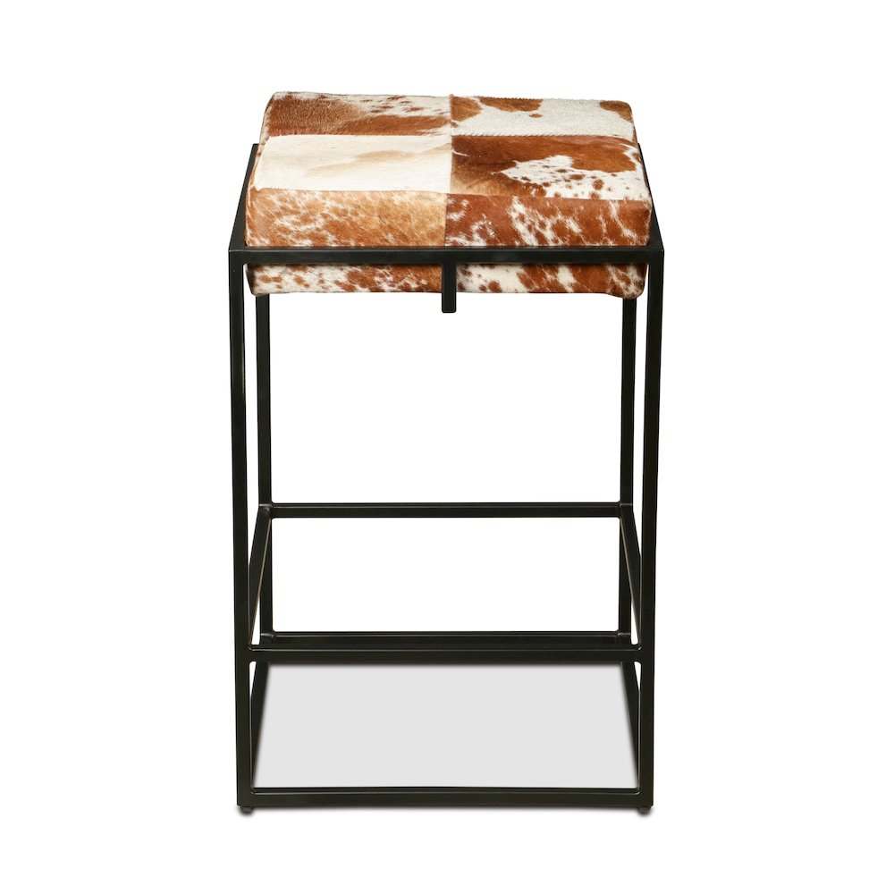 Melbourne 17" Iron and Brown Cowhide Leather Counter Stool. Picture 1