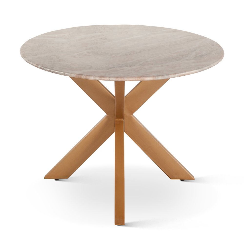 Pasadena 90" Oval Dining Table in Sawar Marble and Iron with Antique Gold Finish. Picture 5