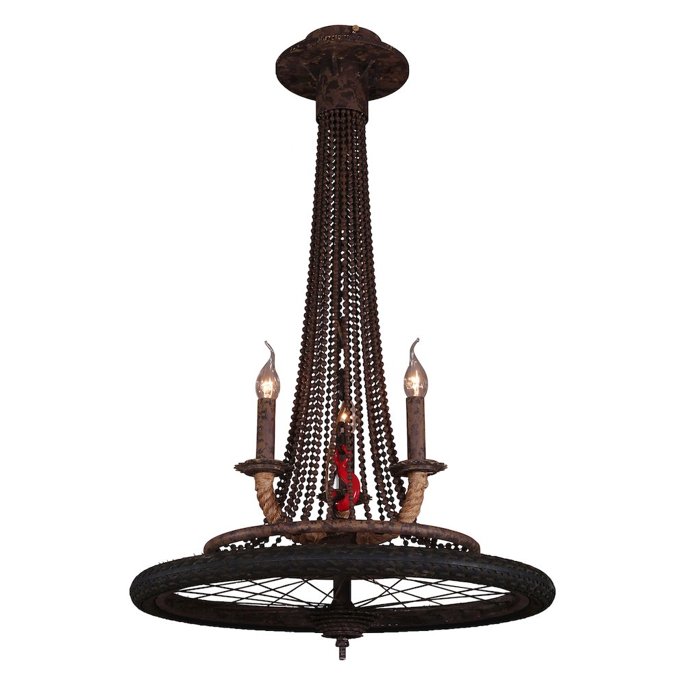 Heritage Bicycle Wheel Pendant With 3 Lights. Picture 1