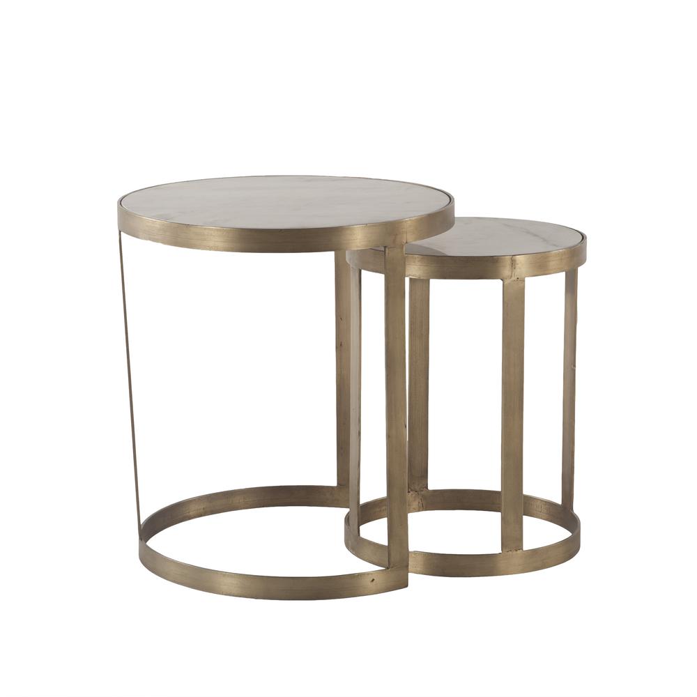 Leonardo White Marble Side Tables with Antique Bonze Base, Set of 2. Picture 3