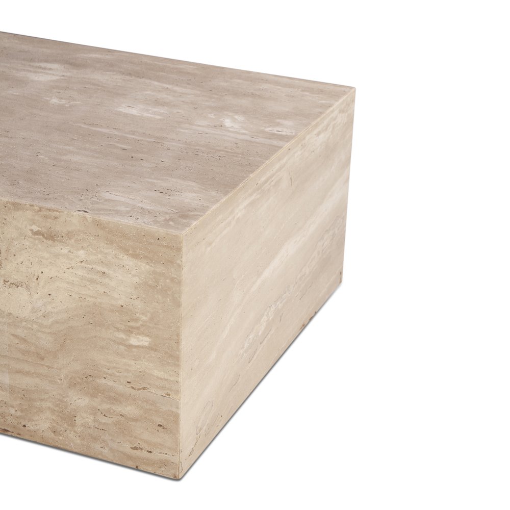 Giza 50" Drum Coffee Table in Travertine Stone. Picture 4