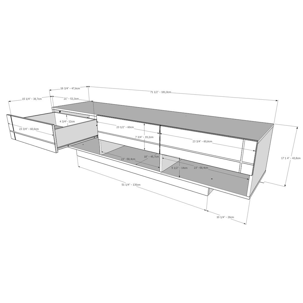 72-Inch Tv Stand With 3-Drawers In Black. Picture 5
