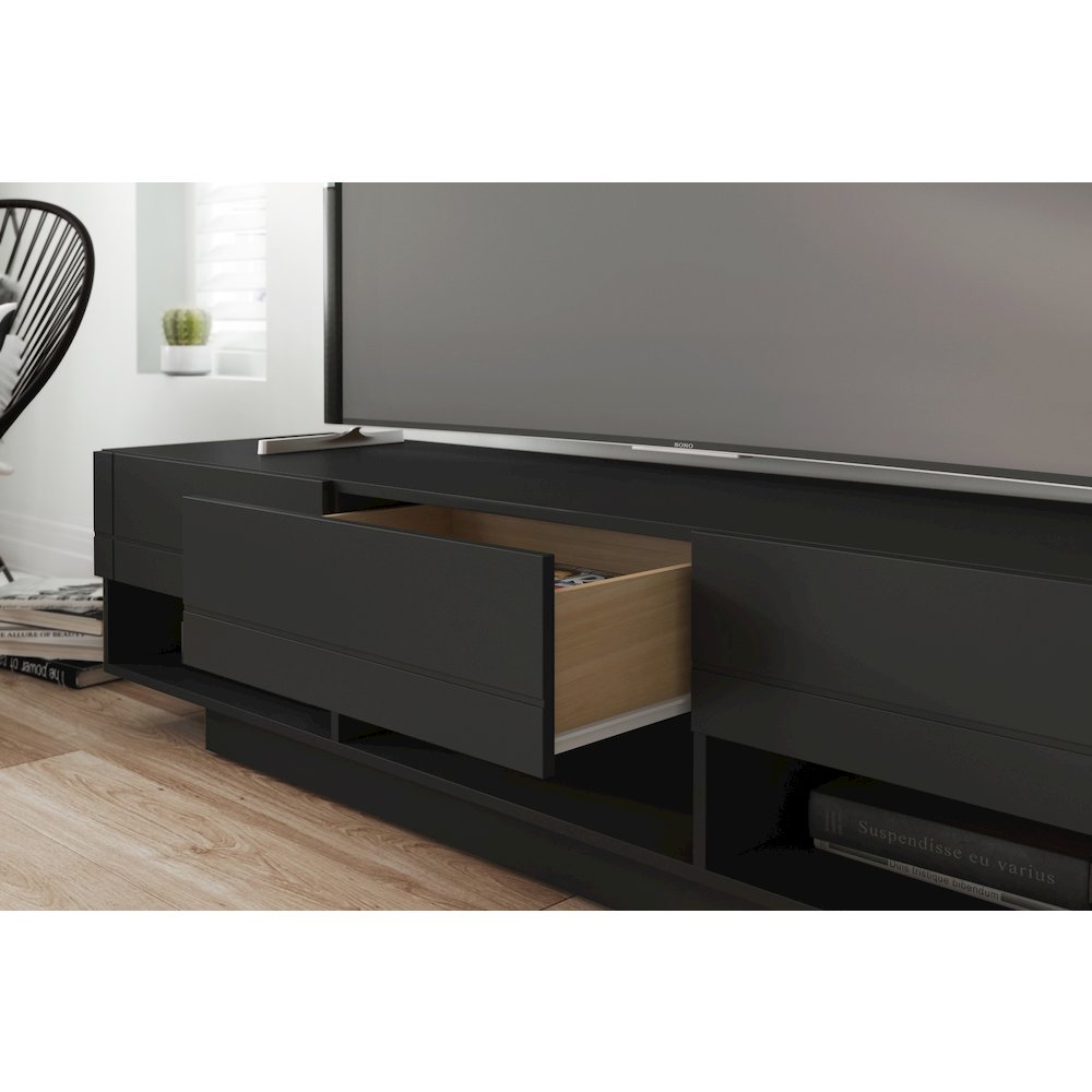 72-Inch Tv Stand With 3-Drawers In Black. Picture 4