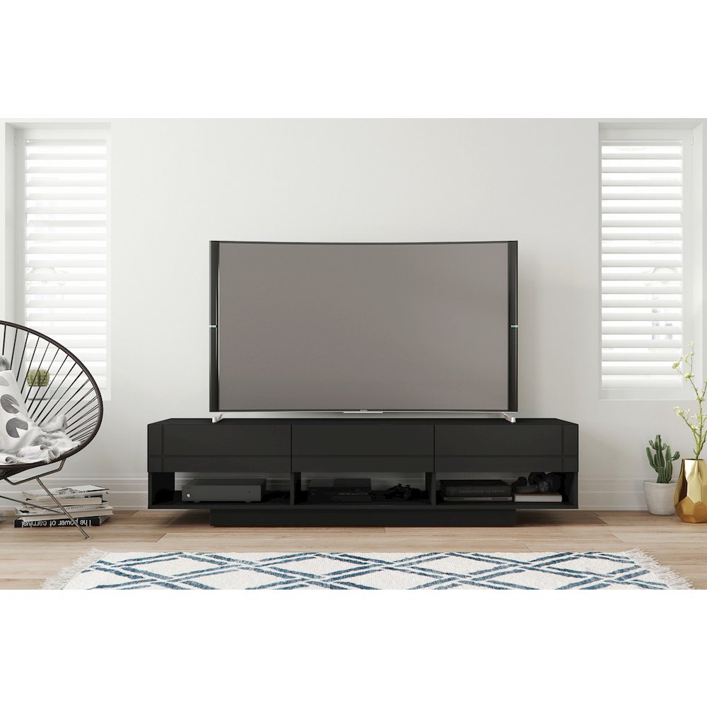 72-Inch Tv Stand With 3-Drawers In Black. Picture 3