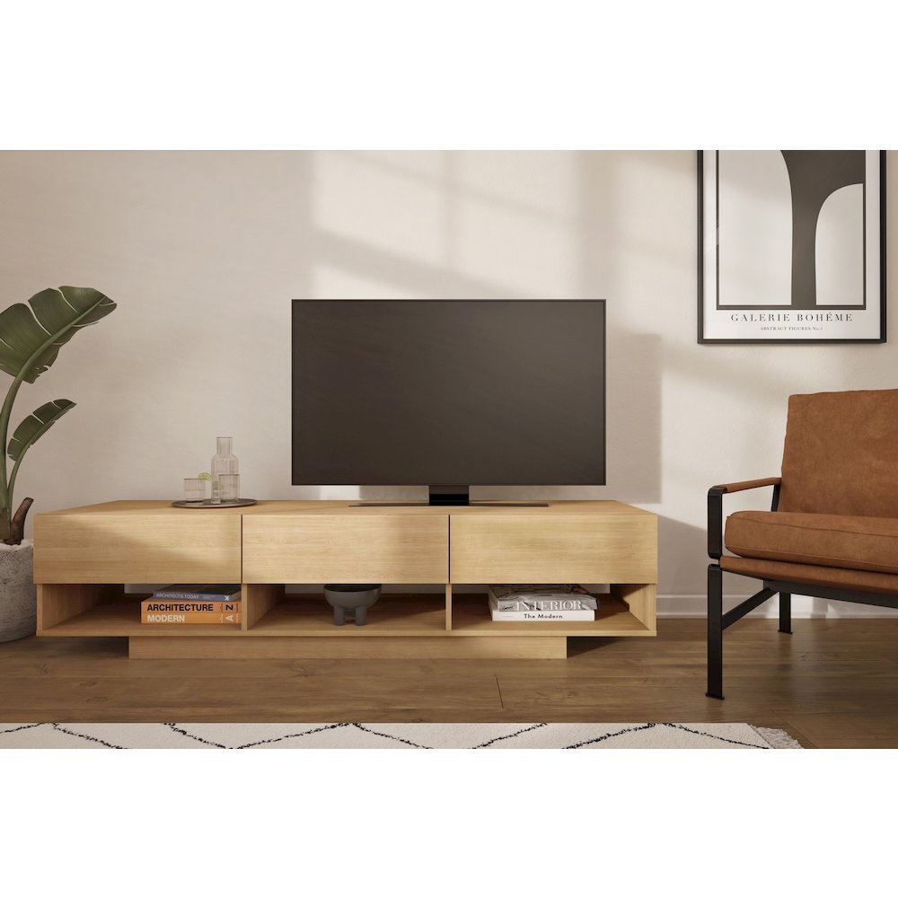 72-Inch Tv Stand With 3-Drawers, Golden Maple. Picture 3