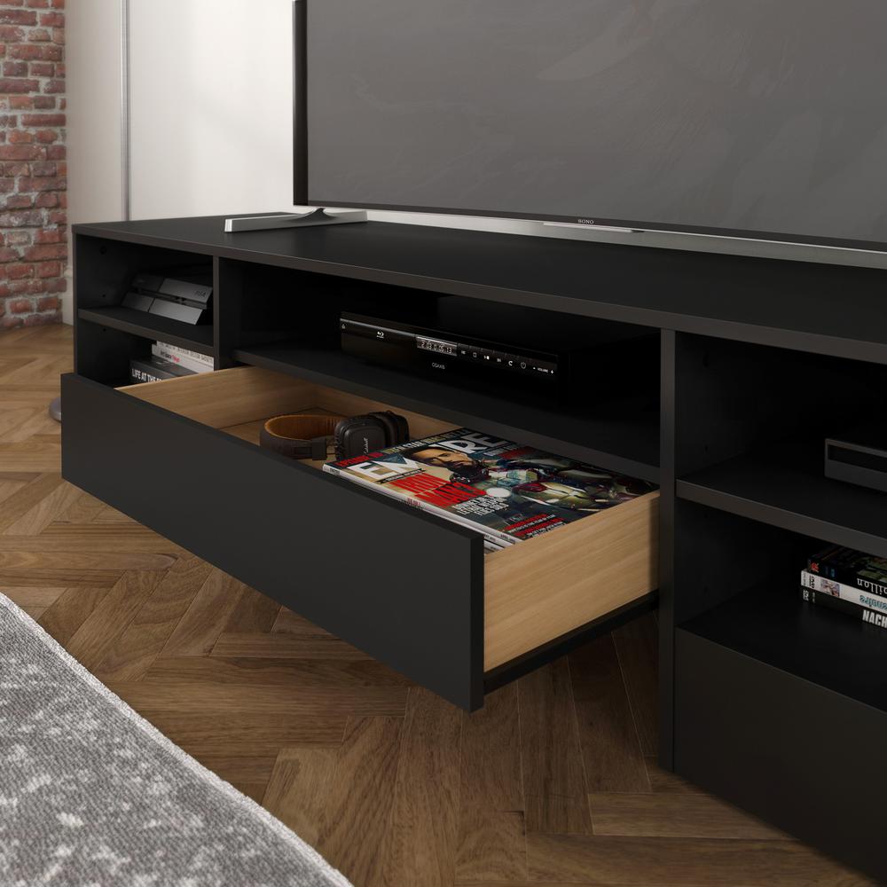 72-Inch Tv Stand With A Drawer, Black. Picture 4