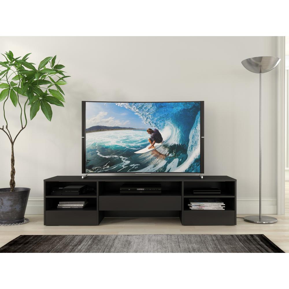 72-Inch Tv Stand With A Drawer, Black. Picture 3