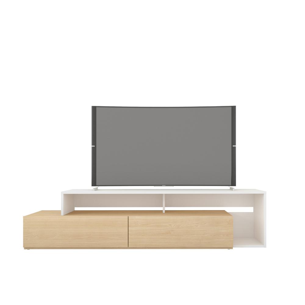 72-Inch Tv Stand With 2 Drawers, Natural Maple & White. Picture 2
