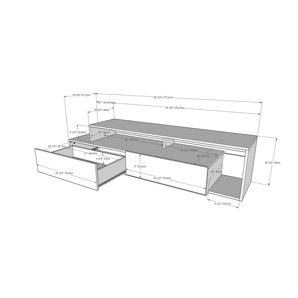 72-Inch Tv Stand With 2 Drawers, Black & Bark Grey. Picture 4