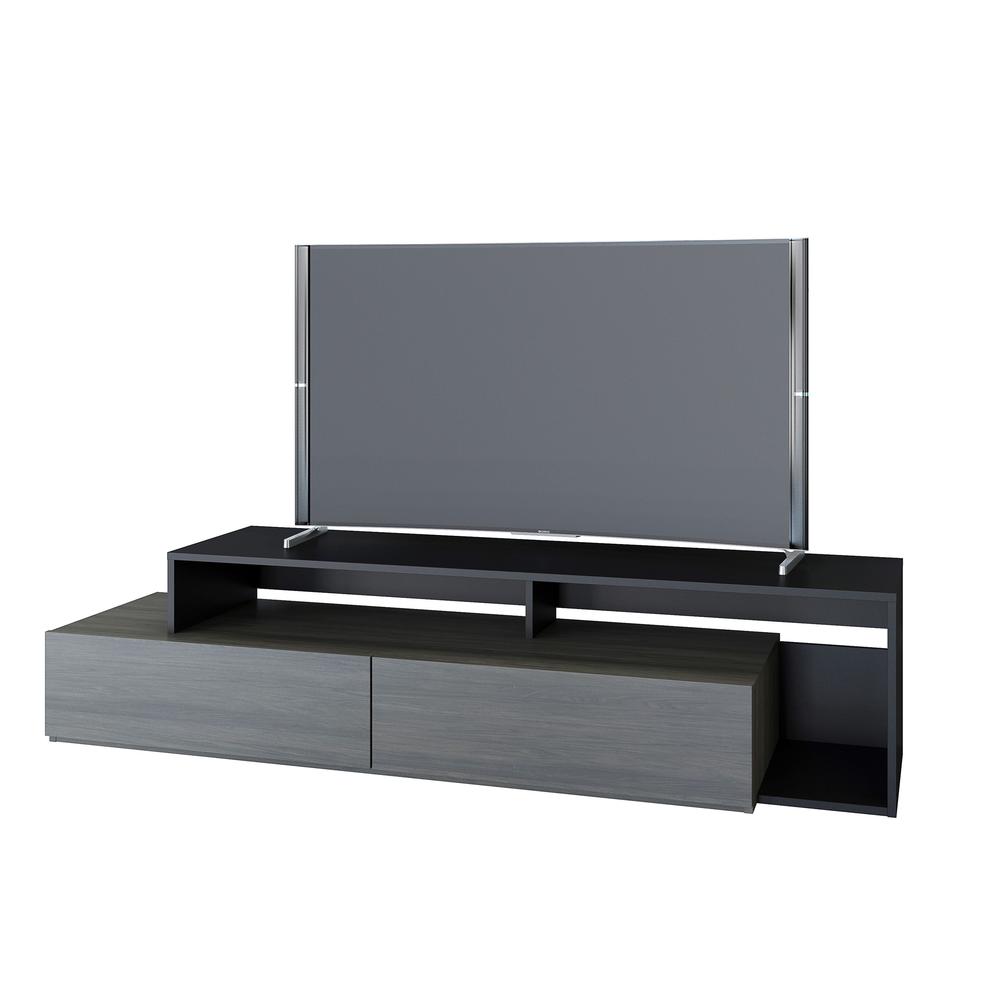 72-Inch Tv Stand With 2 Drawers, Black & Bark Grey. Picture 1