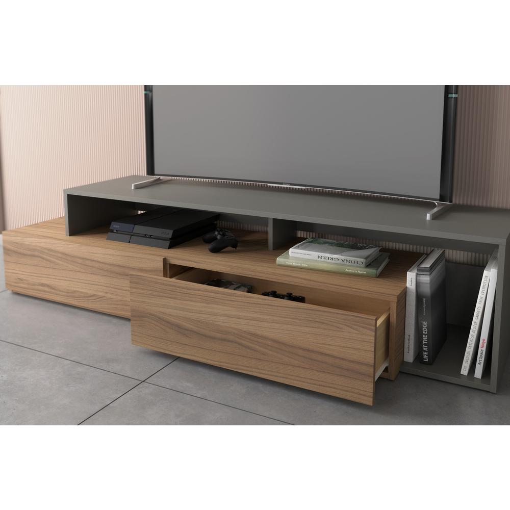 72-Inch Tv Stand With 2 Drawers, Nutmeg & Greige. Picture 4