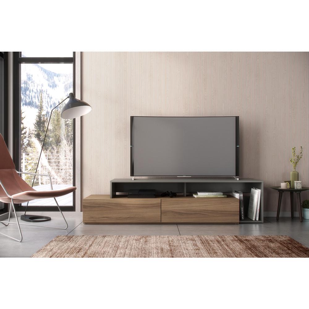 72-Inch Tv Stand With 2 Drawers, Nutmeg & Greige. Picture 3