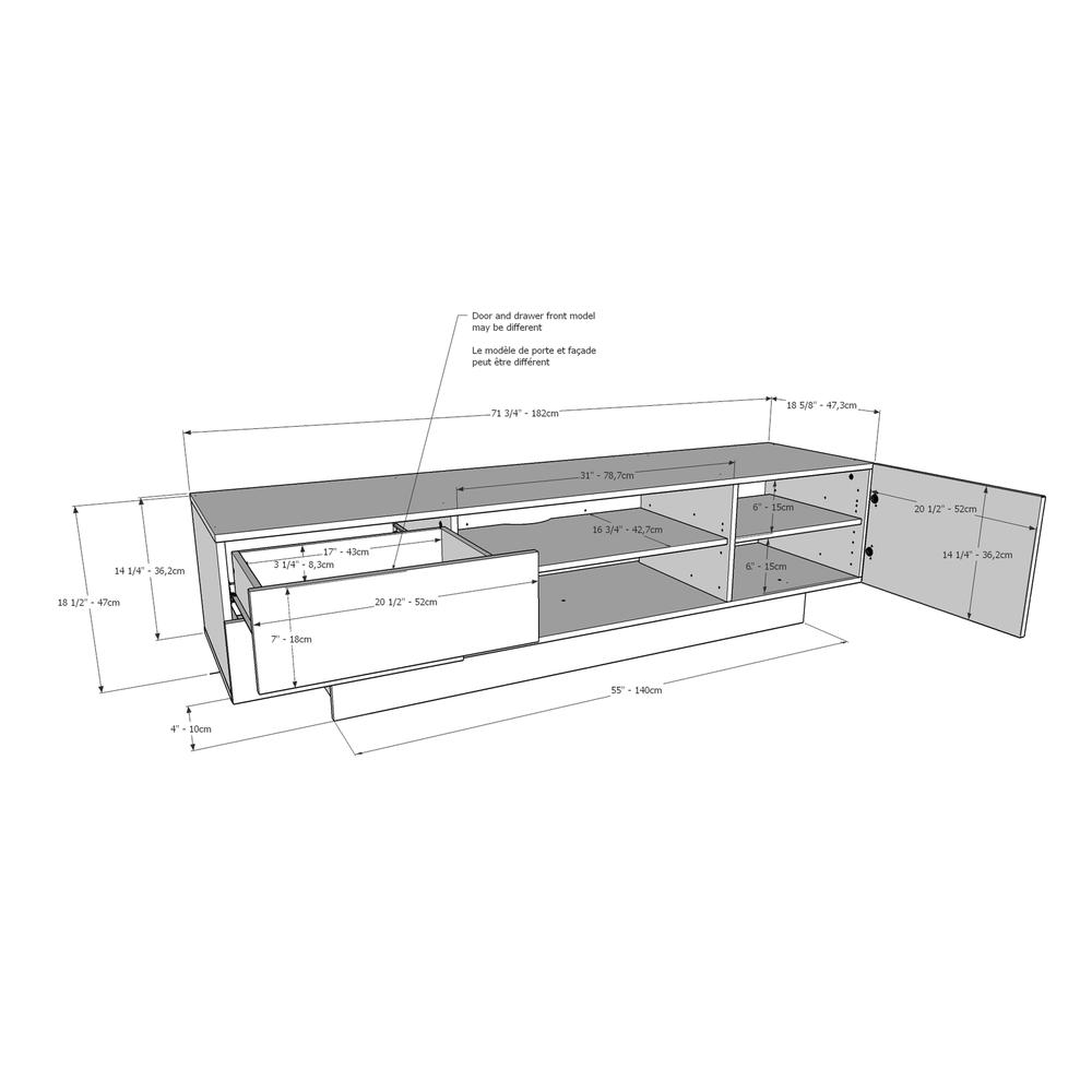 72-Inch Tv Stand With 2-Drawers And Cabinet, White. Picture 4
