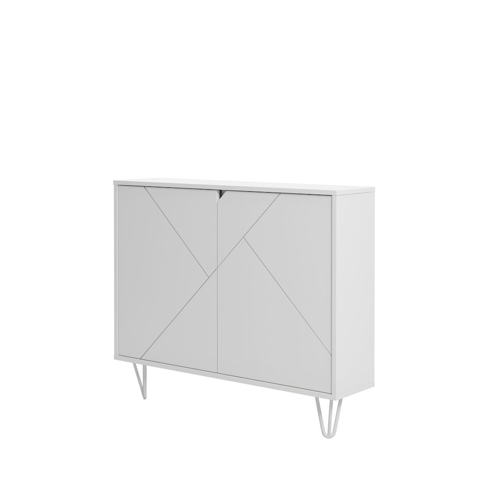Slim 2-Door Storage Accent Cabinet, Floating And Wall Mount Bar In White. Picture 4