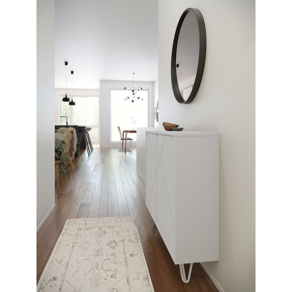 Slim 2-Door Storage Accent Cabinet, Floating And Wall Mount Bar In White. Picture 7