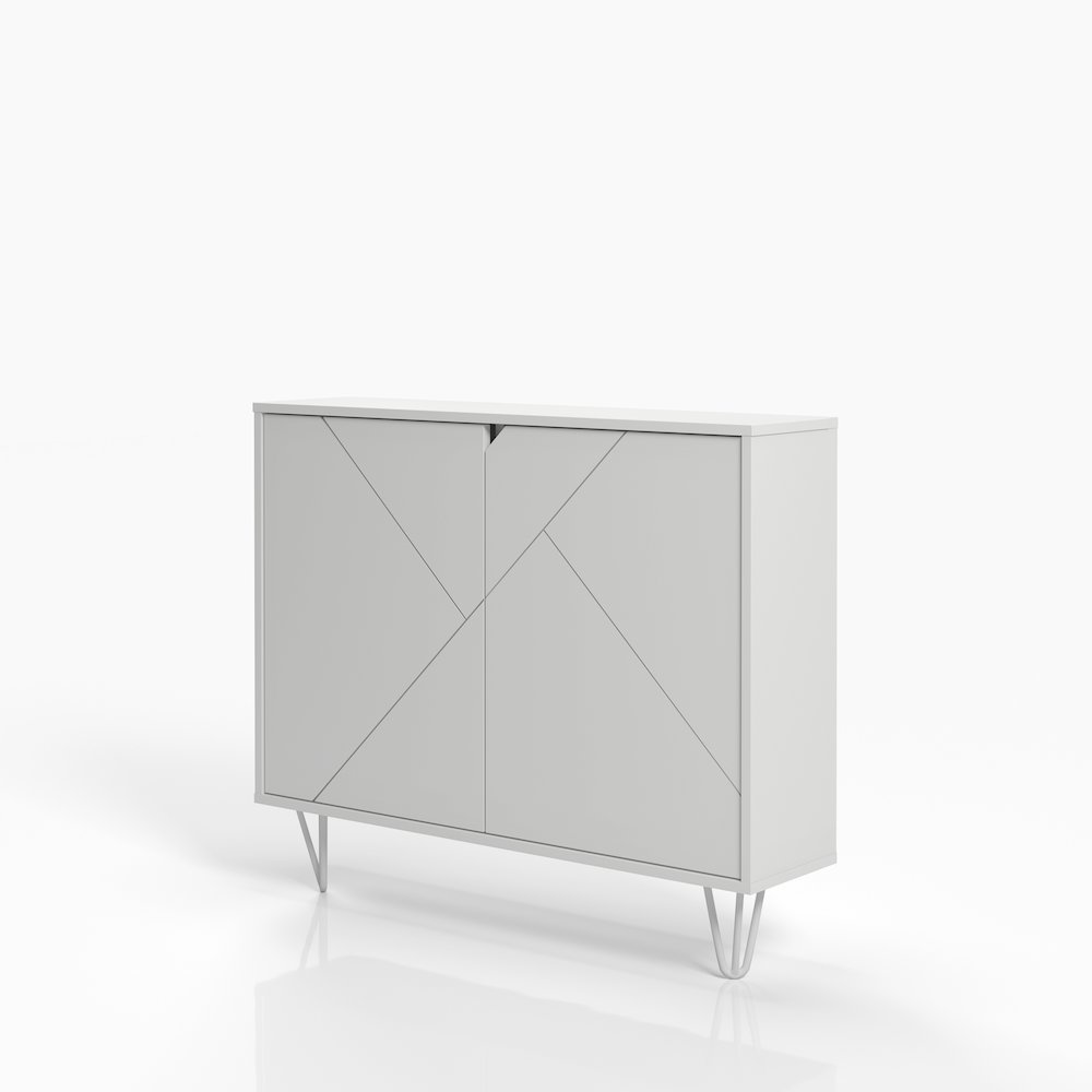 Slim 2-Door Storage Accent Cabinet, Floating And Wall Mount Bar In White. Picture 3