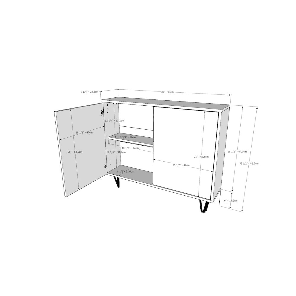 Slim 2-Door Storage Accent Cabinet, Floating And Wall Mount Bar In Walnut. Picture 8