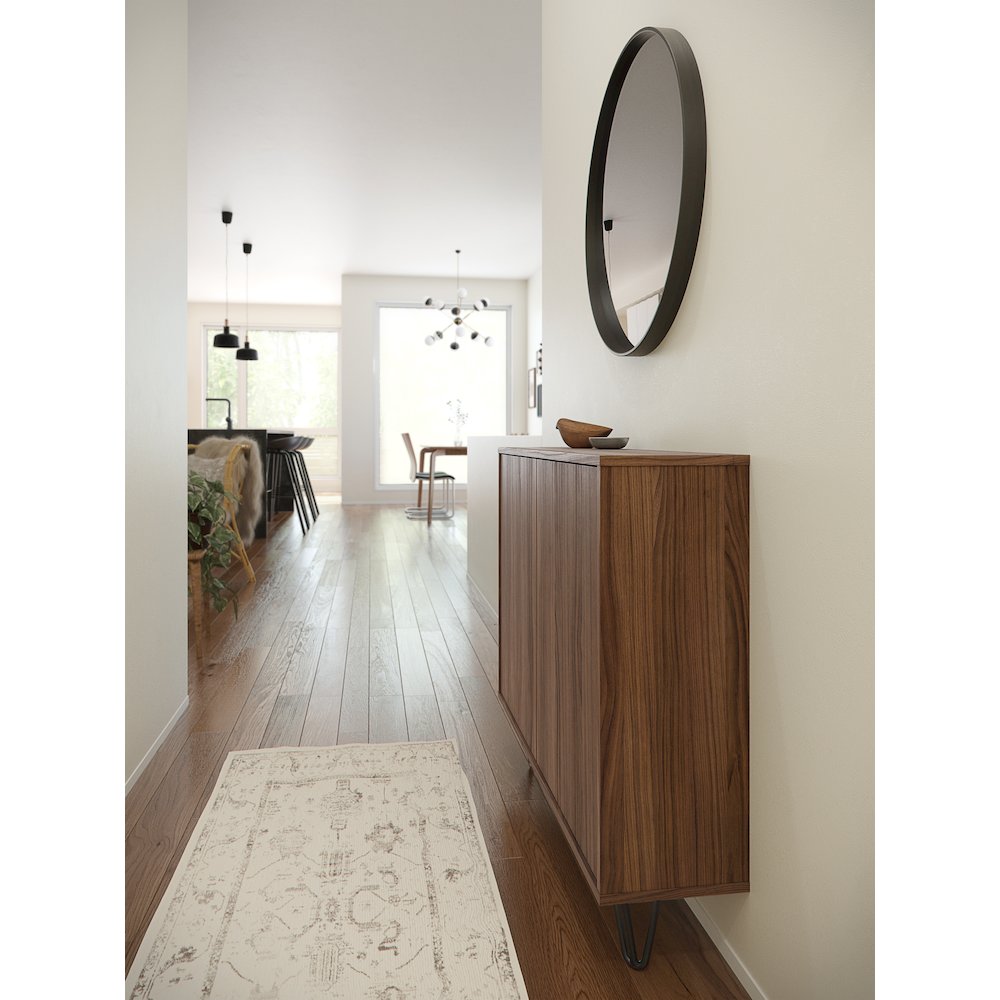 Slim 2-Door Storage Accent Cabinet, Floating And Wall Mount Bar In Walnut. Picture 7