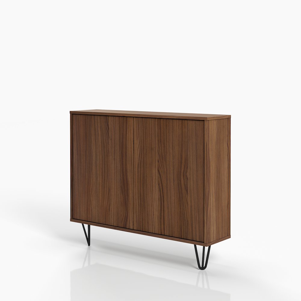 Slim 2-Door Storage Accent Cabinet, Floating And Wall Mount Bar In Walnut. Picture 3