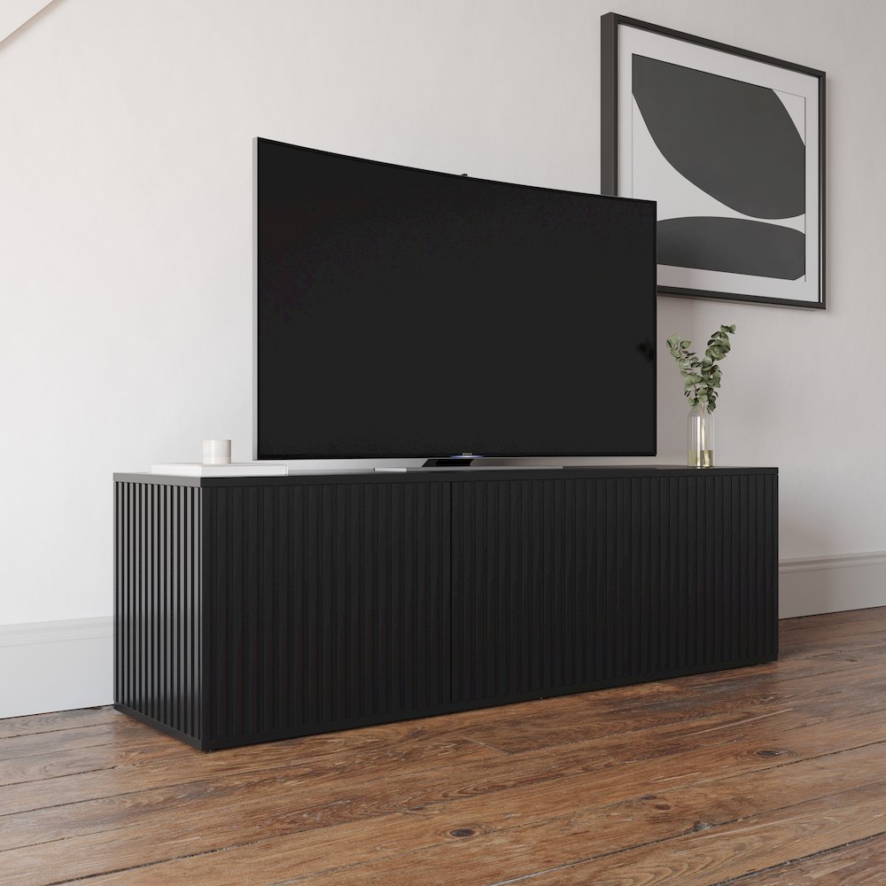 Trelisse Black 60 inch TV Stand with 3 doors. Picture 4