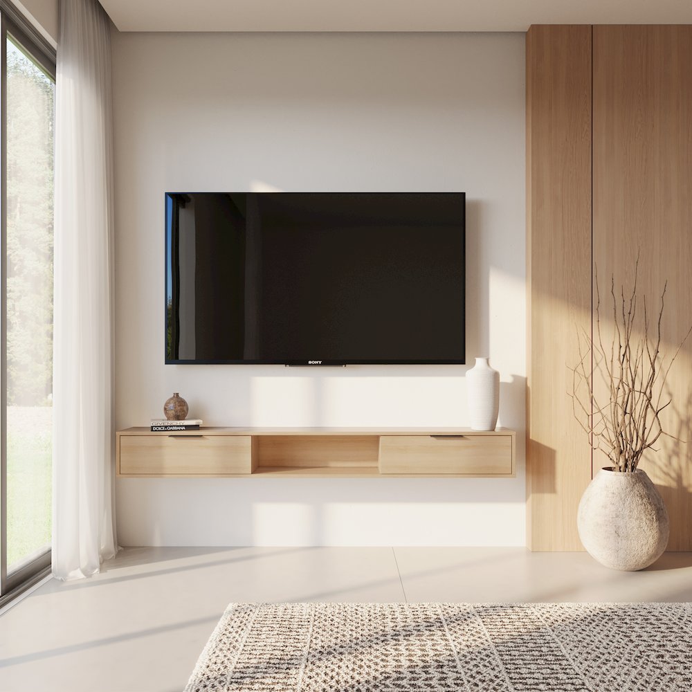 Slim 72” Wall-mounted TV Stand with 2 Storage Cabinets. Picture 5