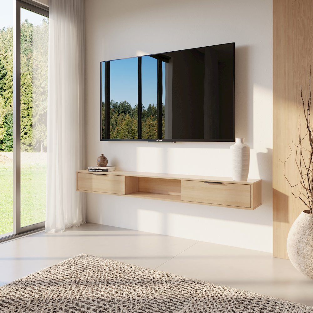 Slim 72” Wall-mounted TV Stand with 2 Storage Cabinets. Picture 8