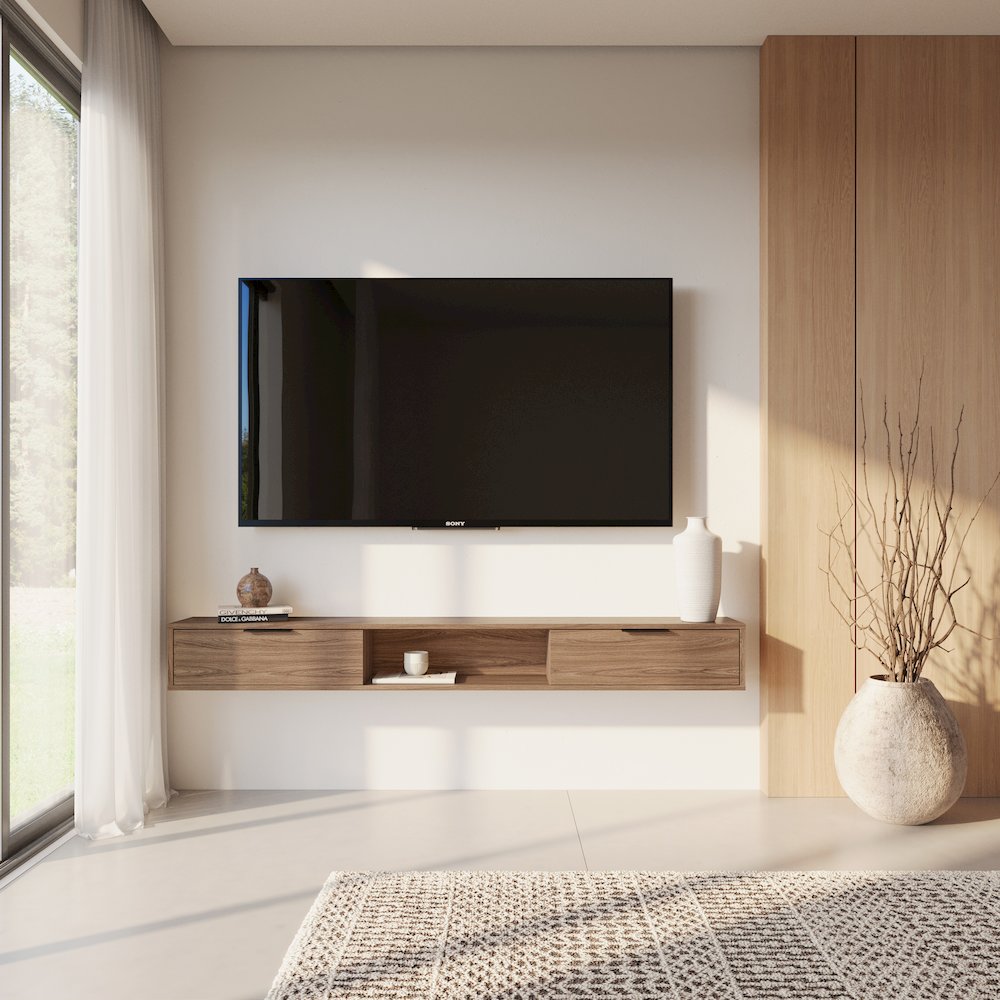 Slim 72” Wall-mounted TV Stand with 2 Storage Cabinets. Picture 8