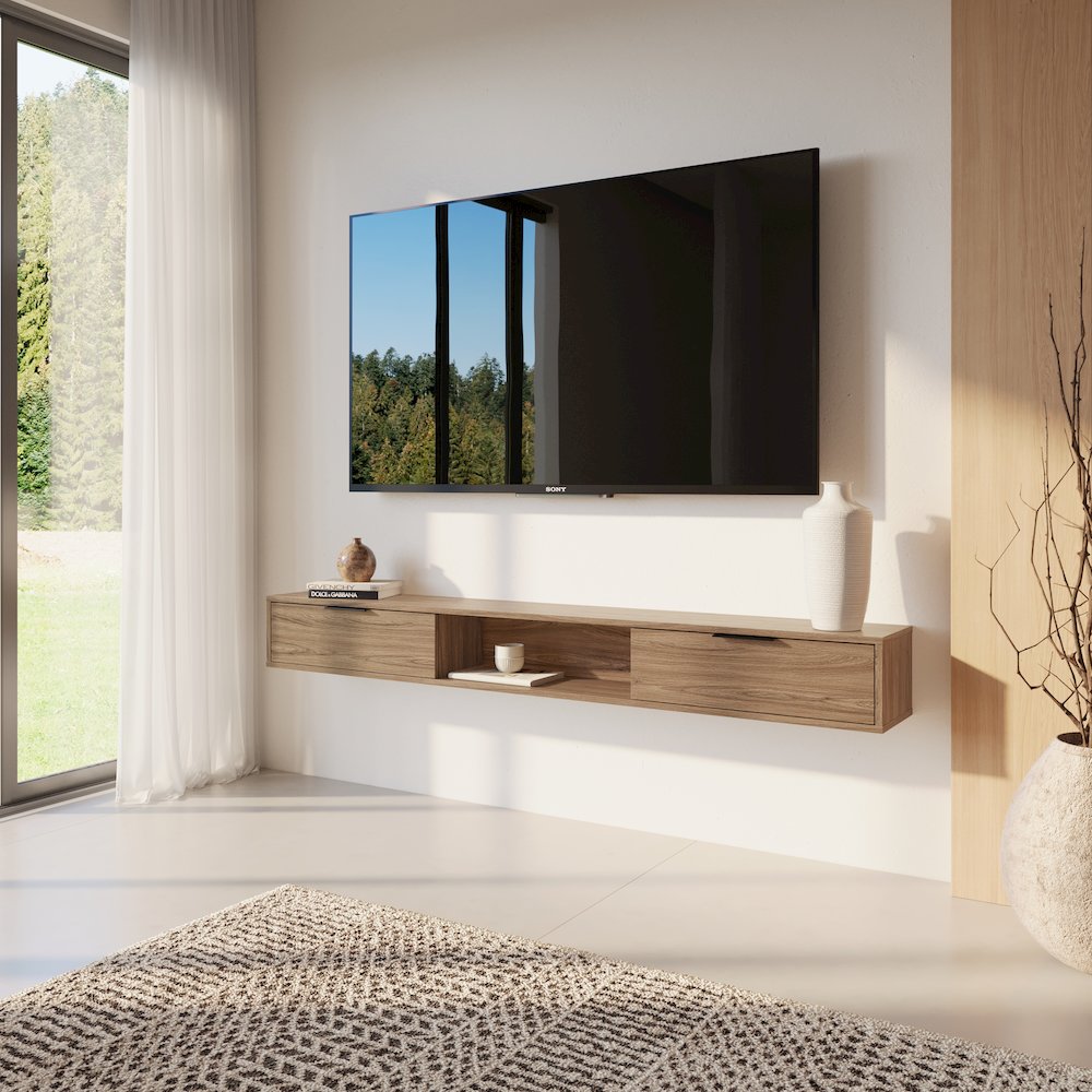 Slim 72” Wall-mounted TV Stand with 2 Storage Cabinets. Picture 5