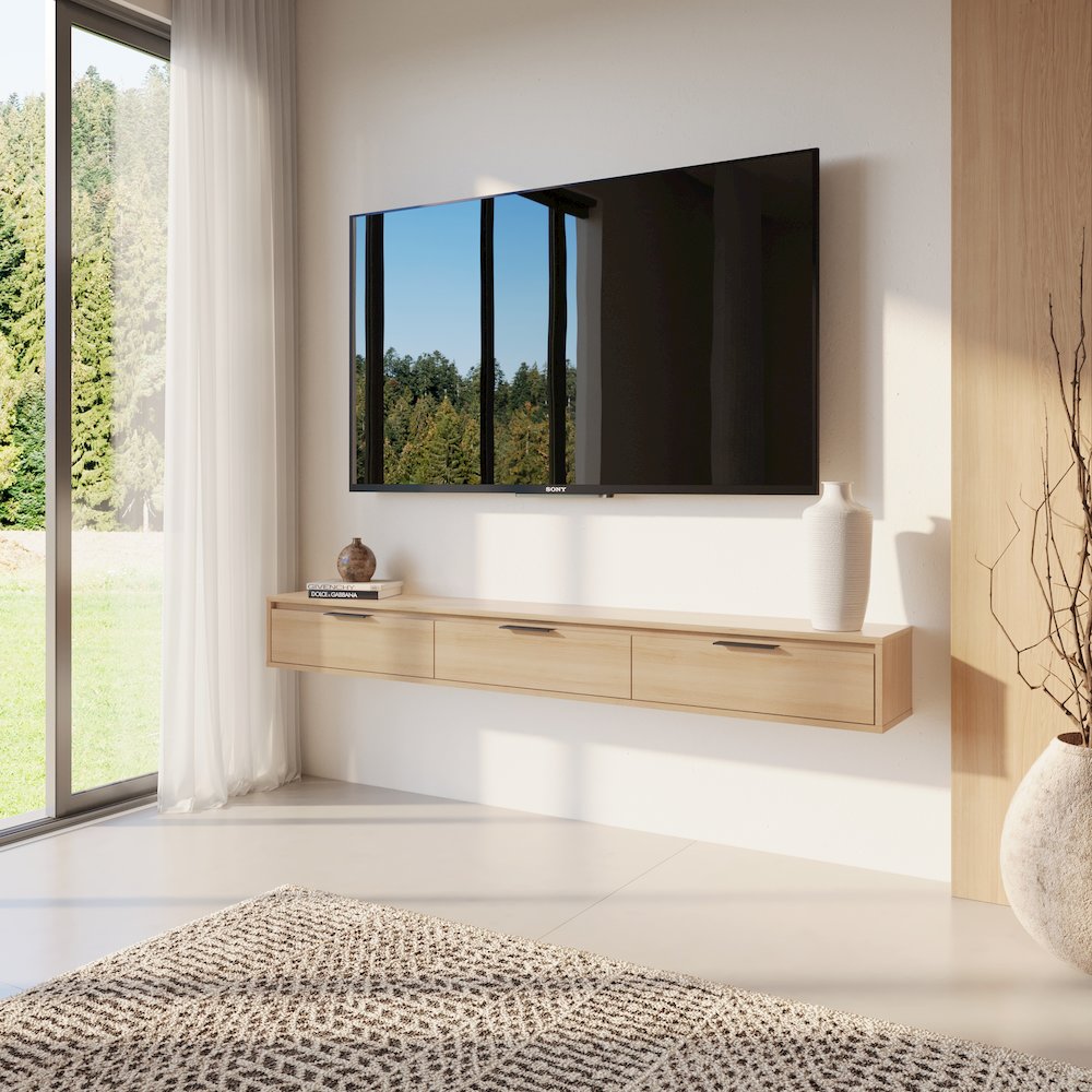 Slim 72” Wall-mounted 3-Door TV Stand with 3 Storage Cabinets. Picture 5