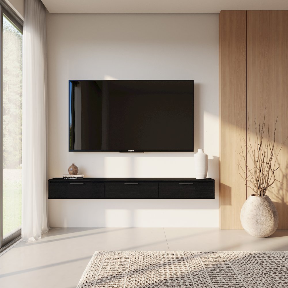 Slim 72” Wall-mounted 3-Door TV Stand with 3 Storage Cabinets. Picture 7