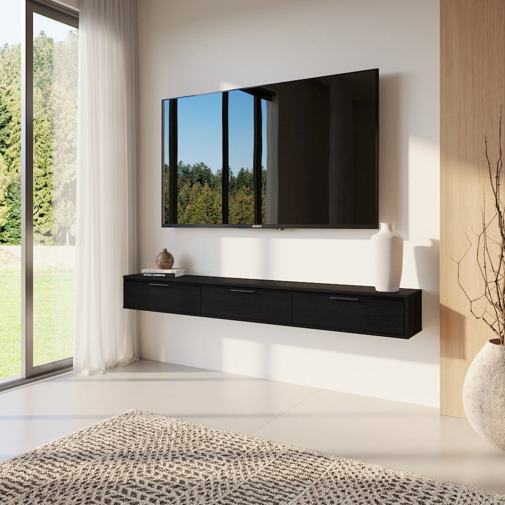 Slim 72” Wall-mounted 3-Door TV Stand with 3 Storage Cabinets. Picture 5