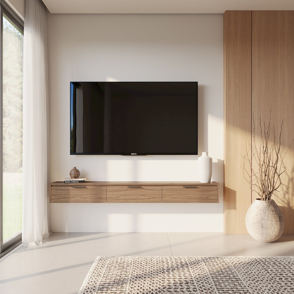 Slim 72” Wall-mounted 3-Door TV Stand with 3 Storage Cabinets. Picture 7