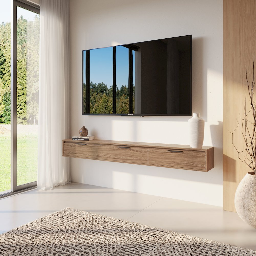 Slim 72” Wall-mounted 3-Door TV Stand with 3 Storage Cabinets. Picture 5