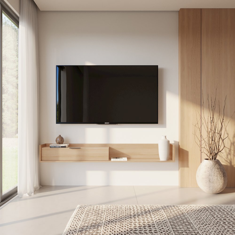 Slim 72” Wall-mounted TV Stand with Storage Cabinet. Picture 5