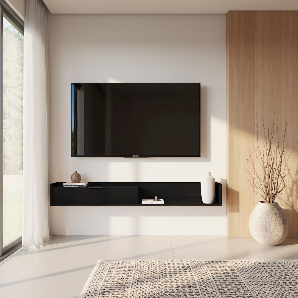 Slim 72” Wall-mounted TV Stand with Storage Cabinet. Picture 2