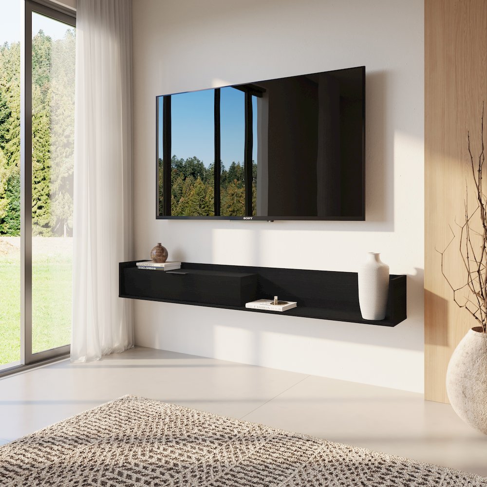 Slim 72” Wall-mounted TV Stand with Storage Cabinet. Picture 8