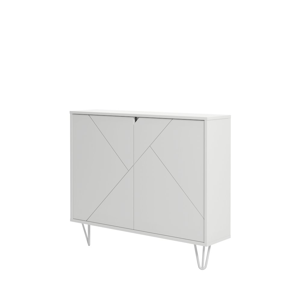 Slim 2-Door Storage Accent Cabinet, Floating And Wall Mount Bar In White. Picture 2