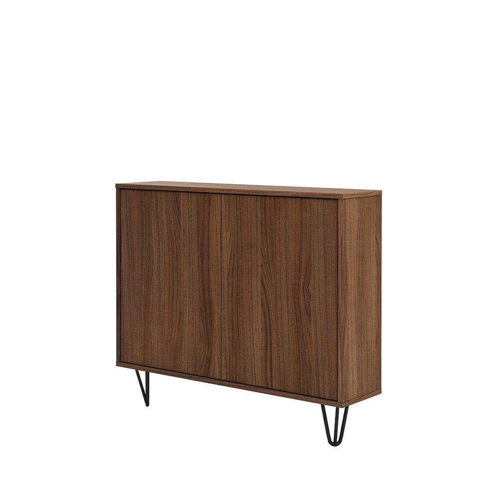 Slim 2-Door Storage Accent Cabinet, Floating And Wall Mount Bar In Walnut. Picture 5