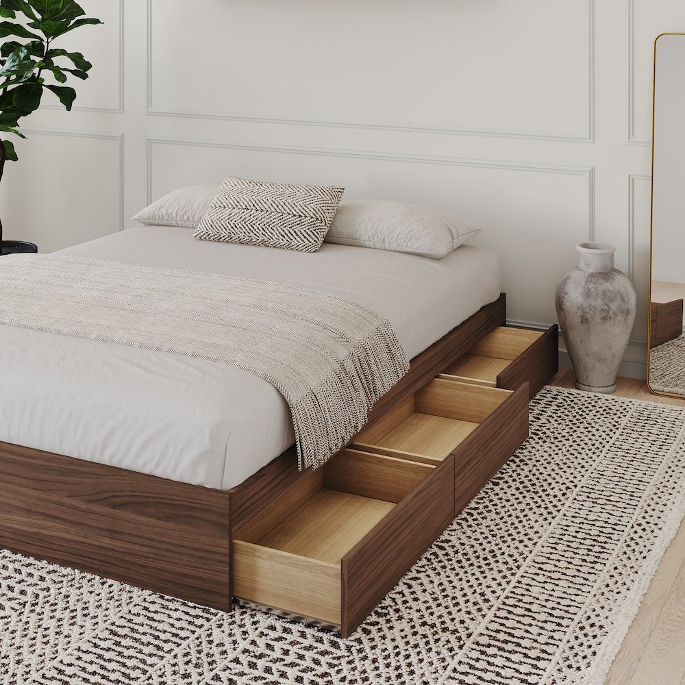 3-Drawer Storage Bed Frame, Queen|Walnut. Picture 6