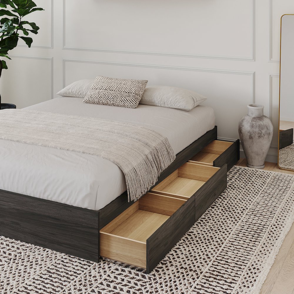 3-Drawer Storage Bed Frame, Queen|Bark Grey. Picture 4