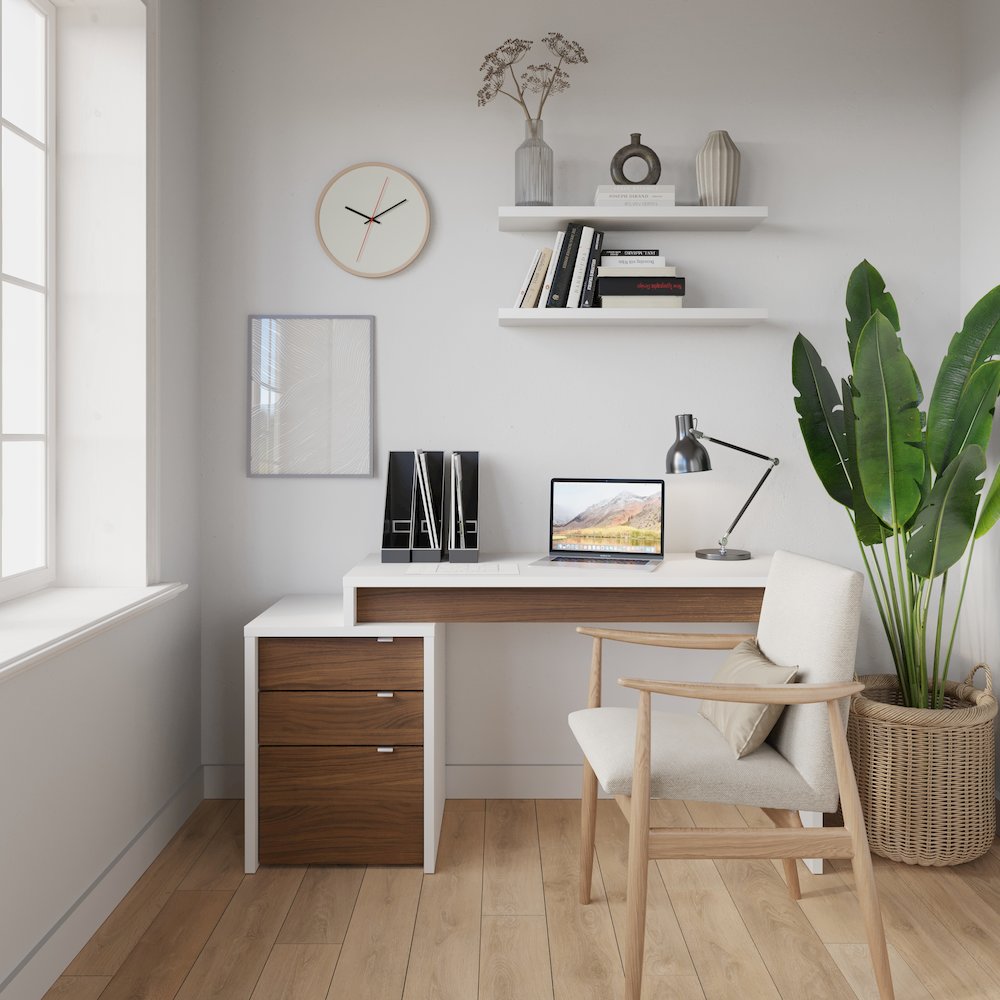 Reversible Desk Panel For Home Office, White & Walnut. Picture 3