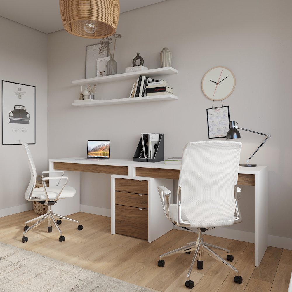 Reversible Desk Panel For Home Office, White & Walnut. Picture 4