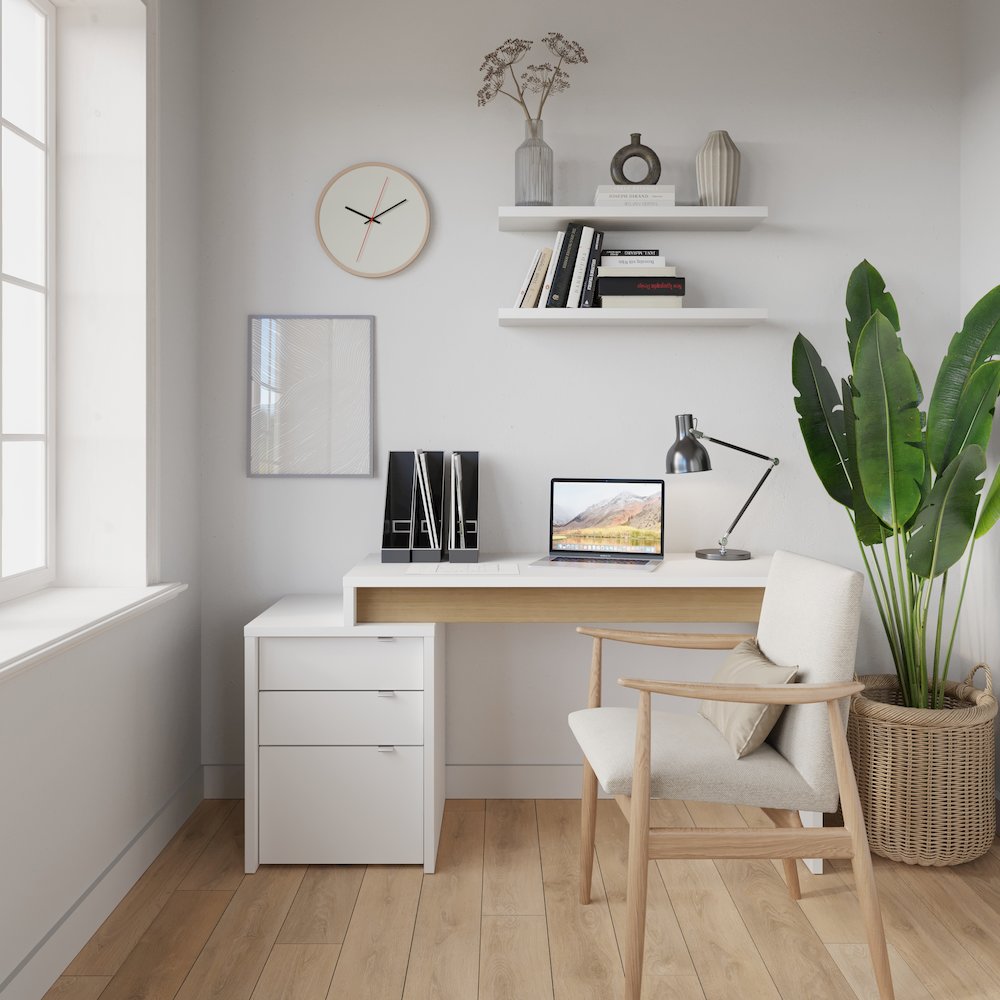 Reversible Desk Panel For Home Office, White & Natural Maple. Picture 3