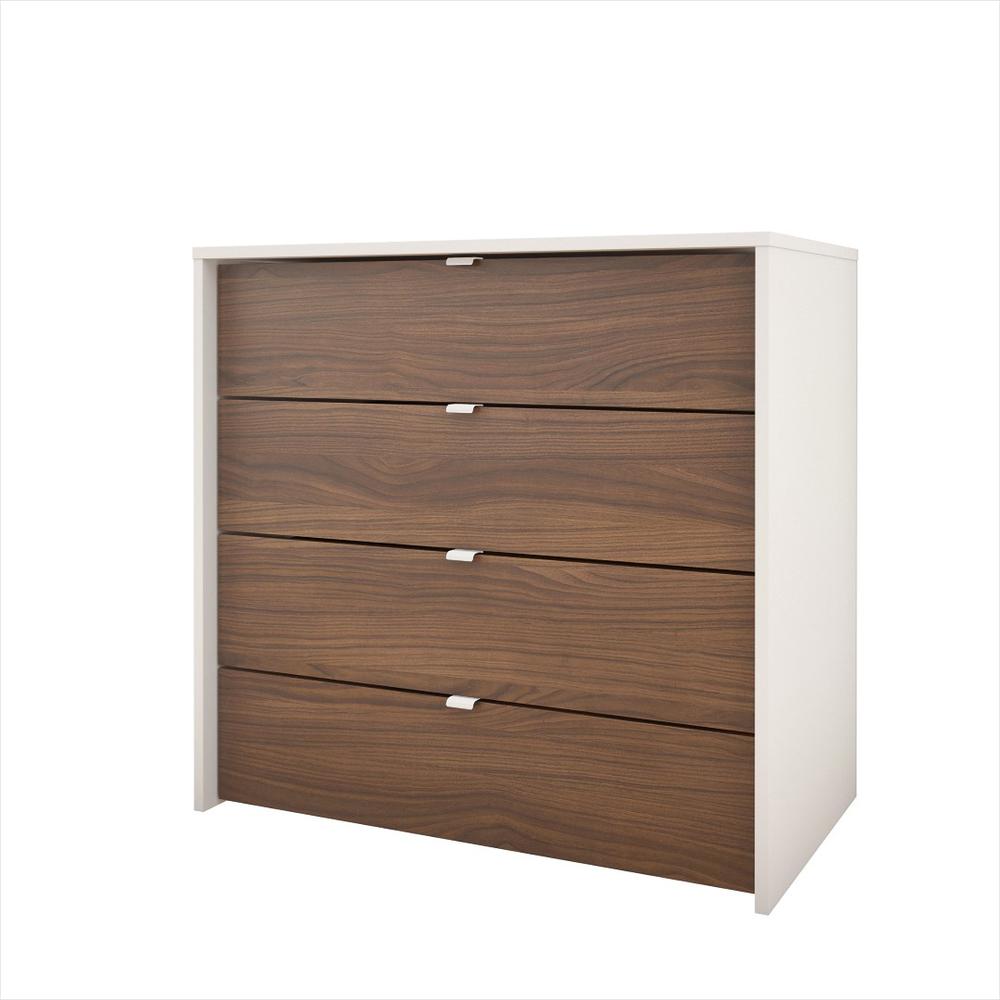 4-Drawer Dresser Chest, White & Walnut. Picture 1