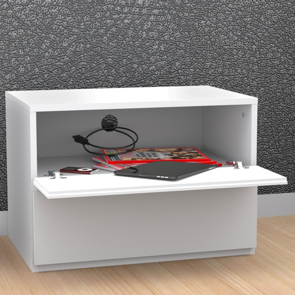 Nightstand With 1-Drawer And Folding Door, White. Picture 4