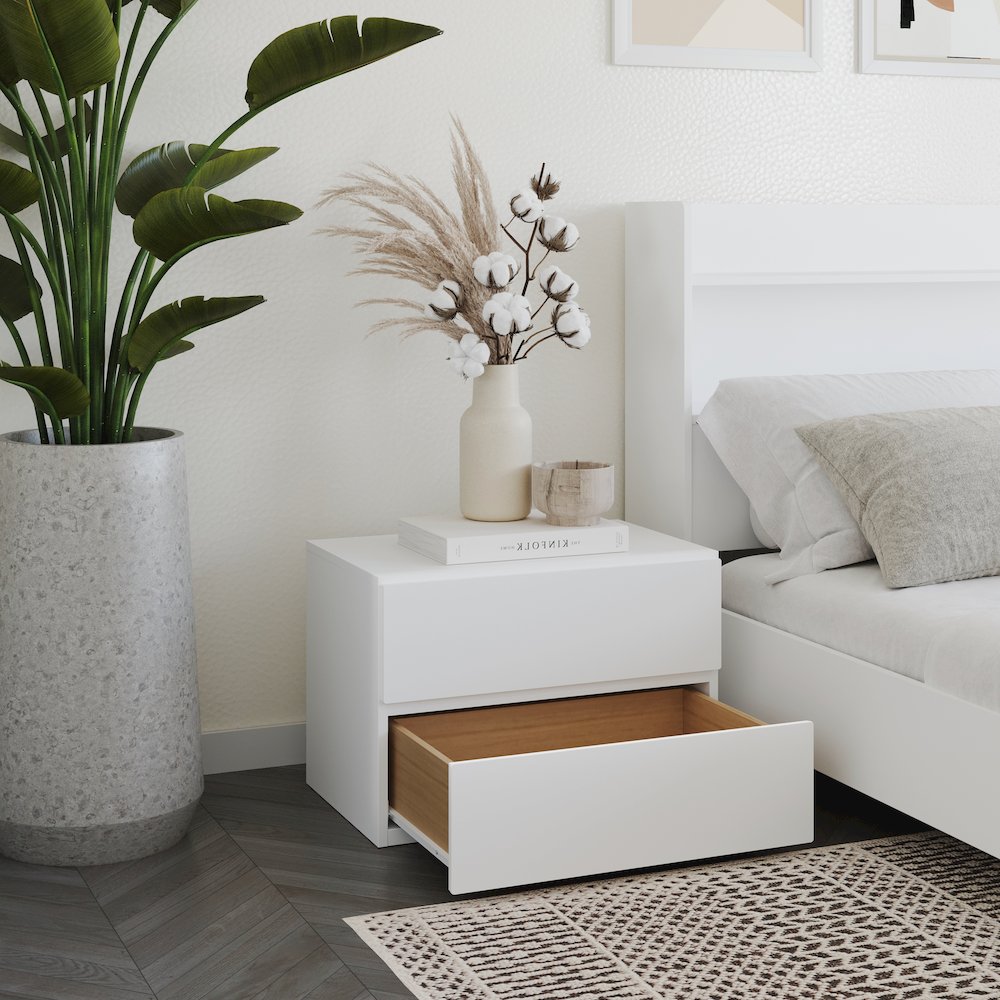 Nightstand With 1-Drawer And Folding Door, White. Picture 5